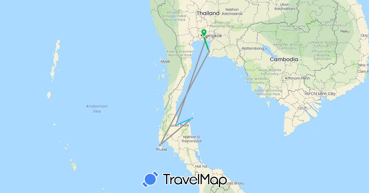 TravelMap itinerary: driving, bus, plane, boat in Thailand (Asia)