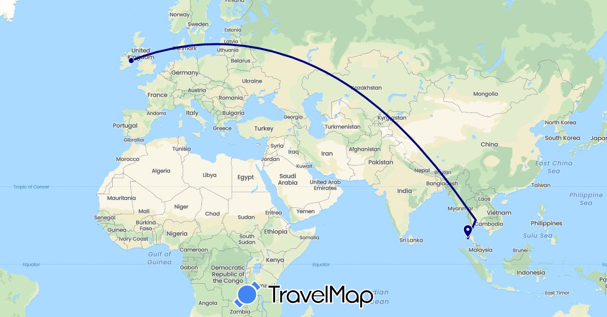TravelMap itinerary: driving in Ireland, Thailand (Asia, Europe)